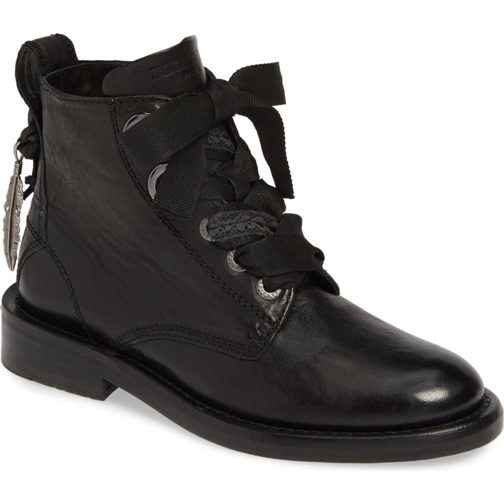 $450 Zadig & Voltaire Laureen Roma Bootie LEATHER BLACK SKULL CHARMS 39 (ME22)